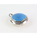 Silver and Blue swirl pattern enamel compact, with powder puff, and internal mirror hallmarked