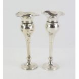 Bulbous form pair of silver specimen or posy vases, Sheffield, 1911, H15cm