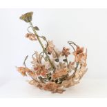 Brass electrolier with glass flowerheads 47cm drop