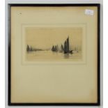 Frank Harding etching titled Brixham signed lower right. Framed and glazed. 15x26cm