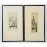 Percy J Westwood etchings titled 'Bruges' 25x12cm and 'Clock Tower Roven' 28x9cm both signed,