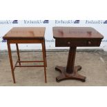 Mahogany occasional table, 19th century, with frieze drawer on faceted column, quatrefoil base on