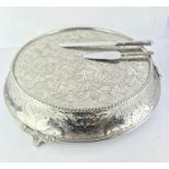 18" dia. wedding cake plateau, boxed, Silver handled grapefruit knife and pie slice,