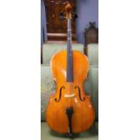 A cello, 20th Century, with label to the interior for Samuel Wren, Bloomsberg, London, 68cm,