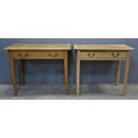 Two pine tables, 19th Century, each with frieze drawers, on square legs, 74.5 x 97.