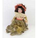 Parisian china doll in silk and lace Victorian style dress stamped S.F.B.J 60 Paris to back of head