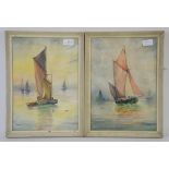 Joan Williams, fishing boats, oil on canvas signed and dated 1976 and another similar, 35cm x 24.