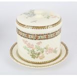 19th century Wedgwood cheese dome decorated with flowers and butterflies, impressed mark to base,