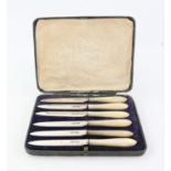 Cased set of silver bladed fruit knives with Mother of Pearl handles by James Dixon and Sons,