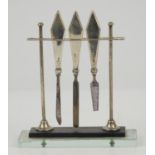 Art Deco Silver and glass manicure stand with 3 silver manicure tools, Birmingham 1933