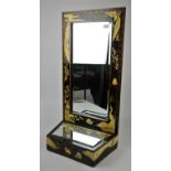 Chinoiserie taste wall mirror and shelf, 20th Century, decorated with crane and rockwork,
