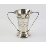 George V Silver Golf ball decorated twin handled cup, later used as a Golfing trophy cup in 1952 by