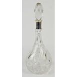 Large cat crystal decanter with silver collar, 38cm tall inc stopper