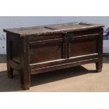 Provincial oak coffer, late 17th/18th Century, of panelled construction, 51cm high x 97cm wide x