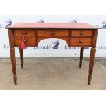 Mahogany desk, 19th century, inset red leather writing surface, with five frieze drawers around an