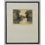 John Fullwood etching titled Richmond Backwater, signed lower right. Framed and glazed 17x20cm