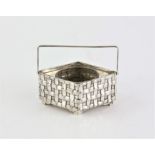 Oriental Japanese sterling silver novel basket form open salt, H2.5 x W6cm x D4.5cm