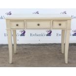Green painted side table, with three frieze drawers, 78cm high x 100cm wide x 47.5cm deep