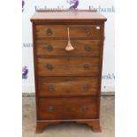 Mahogany chest of drawers, 20th century, five graduated drawers on bracket feet, H108 x W61 x D45cms