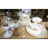 Alfred Meakin "Brixham" part dinner service, two decanters, and other decorative items