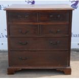 A mahogany chest of drawers, 20th Century, with four drawers, on bracket feet, losses,