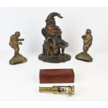 Victorian Mr Punch cast iron door stop with some original colour, brass students microscope,