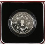 Silver proof £5 coin, Royal Mint cased with COA, 1993