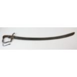 1796 pattern light cavalry trooper’s sabre, curved fullered blade and ribbed wood grip.