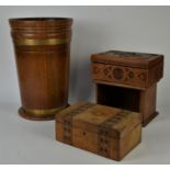 Dutch turned wood bucket with brass liner, church wardens pipe stand, two boxes ,