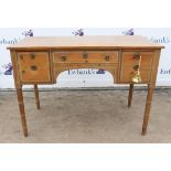 Pine and painted dressing table, 19th century, with frieze drawers on turned bamboo style legs, H76.