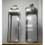 Pair of polished steel lanterns, 79cm high (2)