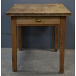 Pine table, 19th Century, with single drawr, on square legs, 78cm high x 91,5cm wide x 74cm deep