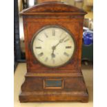 A Continental burr walnut mantel clock, 19th Century, with domed top, of architectural design,
