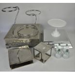 18" square wedding cake plateau, smaller plateau, porcelain cake stand, mirrored separators,