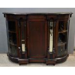 Victorian mahogany credenza, with central panelled door, enclosing shelves, flanked by clear glazed