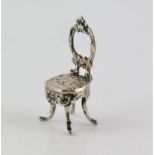 Edwardian silver dolls house chair, 930 grade, Import London 1902
