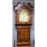 19th century mahogany longcase clock the painted dial showing a woman feeding goats in the arch