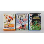 An assortment of 3 boxed N64 games (NTSC-J) Includes: J. League 64, J. League Perfect Striker and