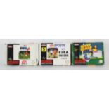 An assortment of 3 boxed SNES games (PAL) Includes: Super Soccer, FIFA International Soccer FIFA