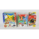 An assortment of 3 boxed Pokémon N64 games (NTSC-J) Includes: Pocket Monsters' Stadium,