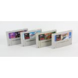 Super Nintendo SNES games x 4. F-Zero, Donkey Kong Country, Pilotwings and Super Strike Gunner.