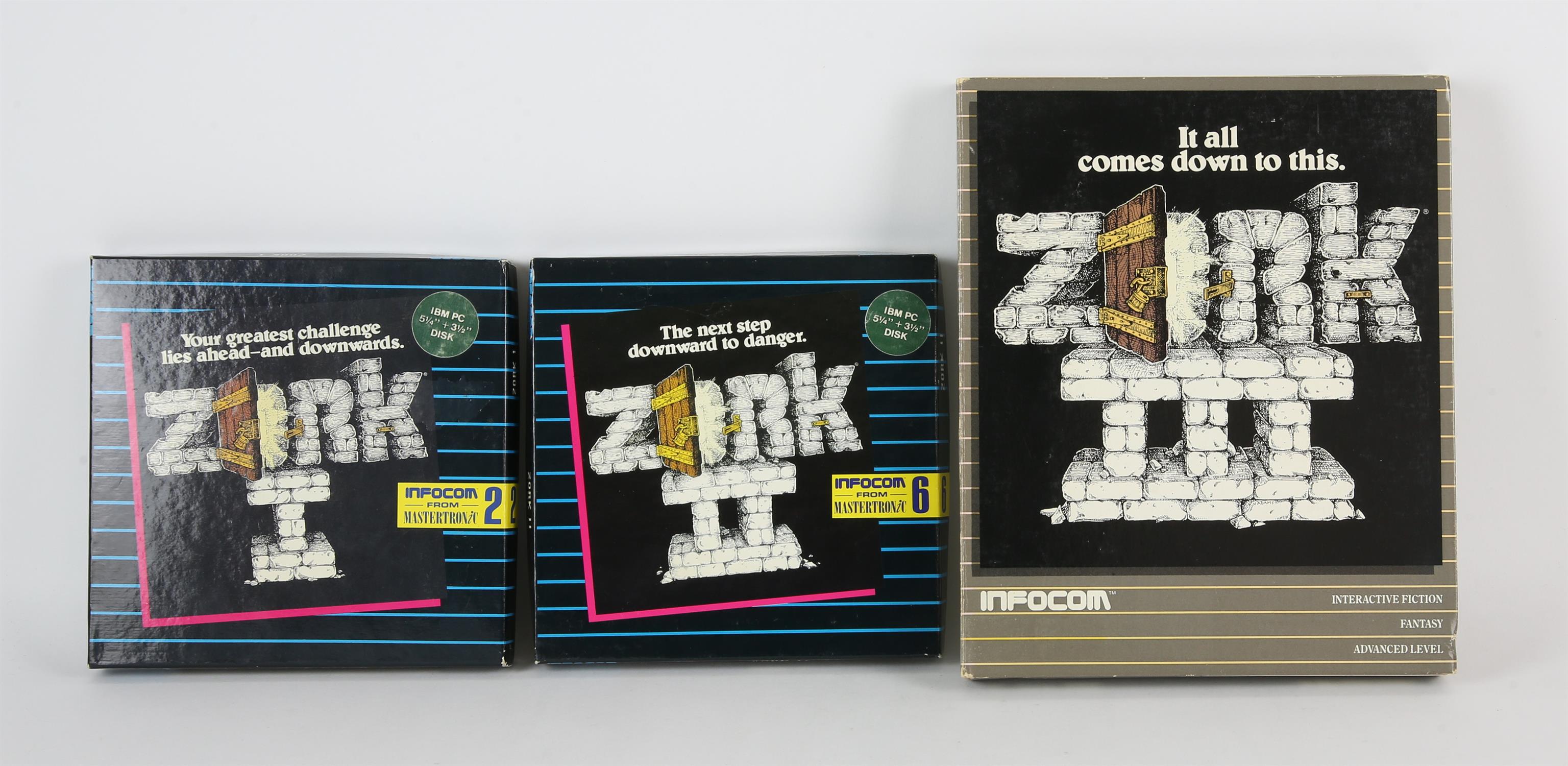 IBM PC games ZORK I, ZORK II and ZORK III by Infocom from Mastertronic.