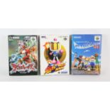 An assortment of 3 boxed N64 games (NTSC-J) Includes: Pilotwings 64, Bomberman and Dual Heroes