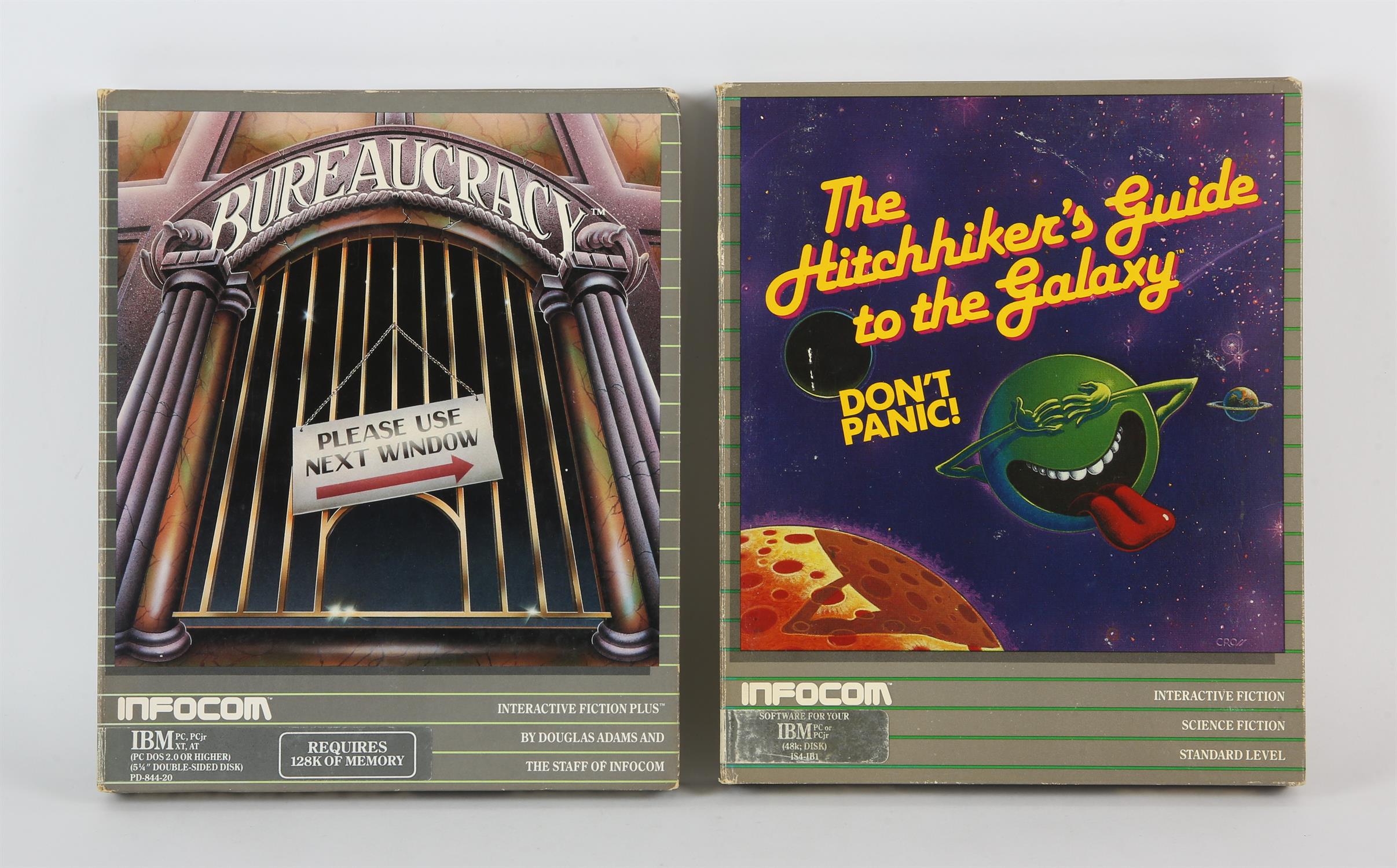 2 Douglas Adams IBM PC games. The Hitchhiker's Guide to the Galaxy and Bureaucracy. by Infocom.