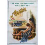 Austin 7 - Vintage poster by Henry Le Basebe - Circa 1930 period, 'The way to happiness! Give her an