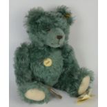Steiff Limited Edition Teal Green Mohair Teddy Bear, No. 005312. With Steiff ear tag and growler /