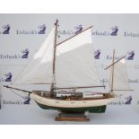 Model Boat / Pond Yacht. Spray, sailing vessel. Kit built, with stand. Length 90cm