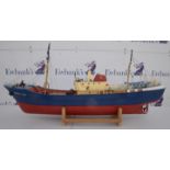 Model Boat / Pond Yacht. Boston Fury, fishing trawler. Kit built, with stand. Length 108cms