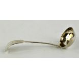 English provincial Exeter silver flat bottom ladle, by James and Josiah Williams 1872