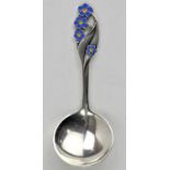 Danish silver and floral enamel caddy spoon by Meka